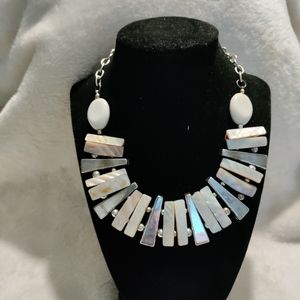 Geometric Acrylic Necklace Unique Ivory/Cream/Silver color Costume Jewelry